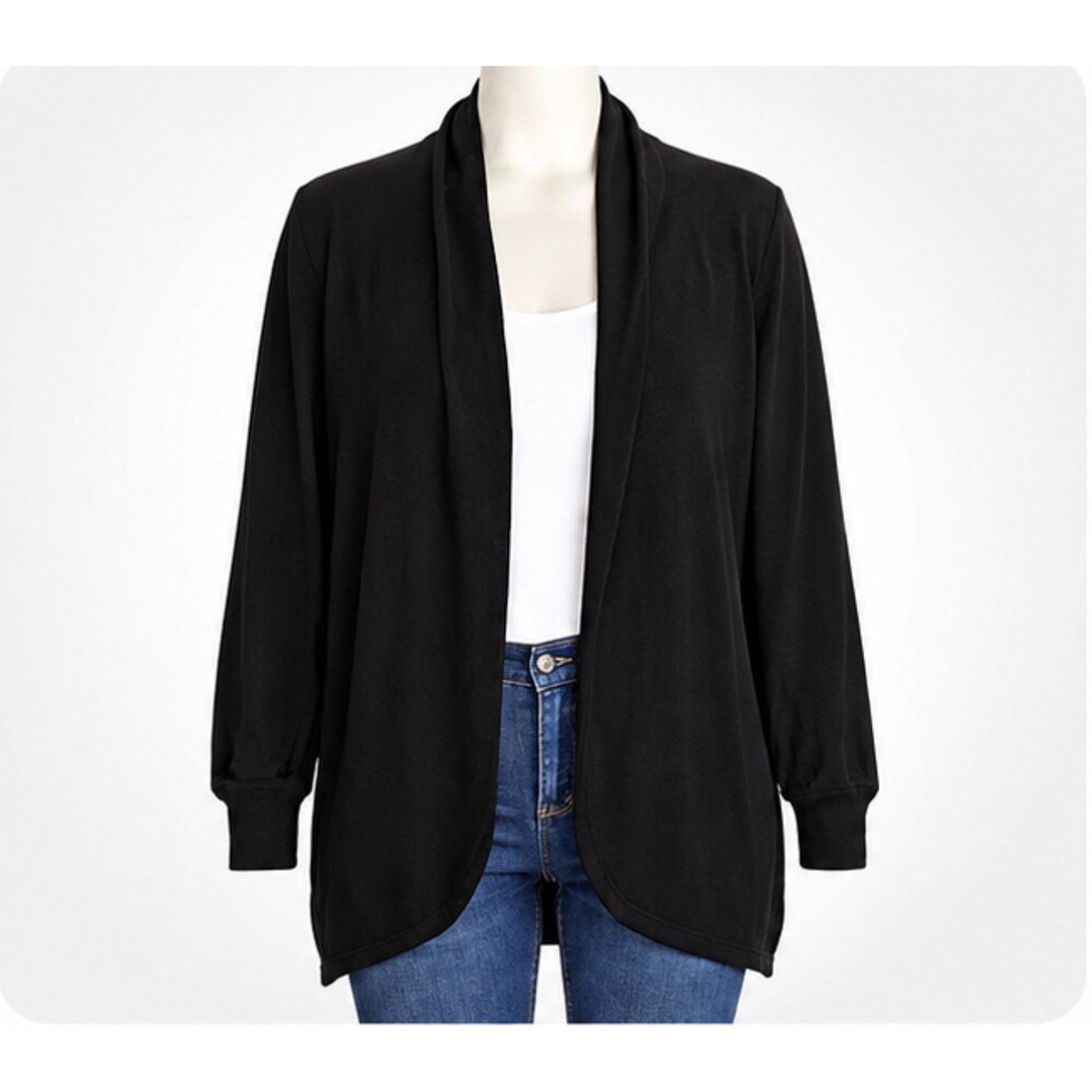 Ella Moss Women's M Black Draped Open Knit Sweater Relaxed Cardigan Jacket Top